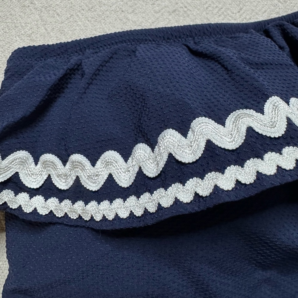 JCREW Navy Blue Textured Ric Rac Ruffle One Shoulder Swimsuit 8 - Picture 4 of 8